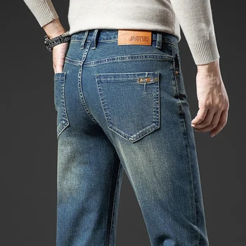 2023 осень и зима, новые стили, мужские прямые джинсы в стиле ретро, повседневные модные облегающие джинсовые брюки-стрейч