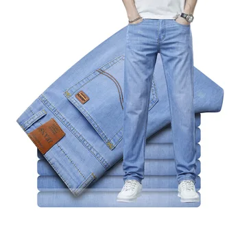 Мужские классические джинсы 2023 Весна / лето, новые джинсы, мужские прямые брюки, свободные деловые повседневные брюки, молодежные тонкие брюки