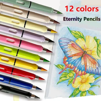 12 Цветных Карандашей Eternity Набор Стираемых Цветных Карандашей Infinity Crayon Art для Студентов Принадлежности для Рисования Школьные Канцелярские Принадлежности