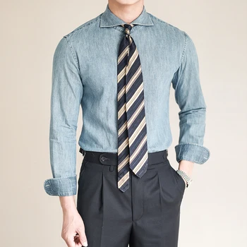 2023, мужские весенне-осенние модные приталенные рубашки с длинным рукавом, мужская повседневная деловая офисная блузка, Мужские однотонные рубашки P256