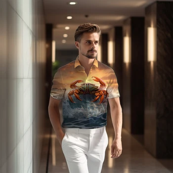 2023 Новая Свободная Повседневная Мужская рубашка С коротким рукавом, Пляжная Рубашка с 3D Принтом Краба, Уличная Модная рубашка, Большие Размеры, Мужс