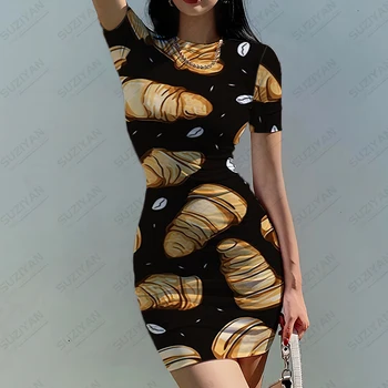 2023 Новое женское летнее модное простое платье Уникальный хлеб, платье с 3D-печатью, Темперамент, Красивая обтягивающая юбка, женская одежда