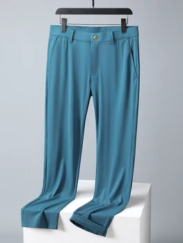 2023 Новые Летние Мужские Длинные брюки из Дышащего эластичного спандекса, нейлона, Тонких брюк-чиносов, мужского делового формального прямого костюма, брюк