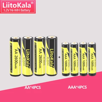 4шт LiitoKala 1.2V AA 2600mAh AAA 1000mAh Ni-MH Аккумуляторная батарея для температурного пистолета, игрушечных батареек для мыши с дистанционным управлением.