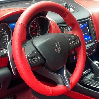 DIY натуральная кожа из углеродного волокна, замша, сшитая вручную, крышка рулевого колеса для Maserati Ghibli Levante, крышка ручки автомобиля