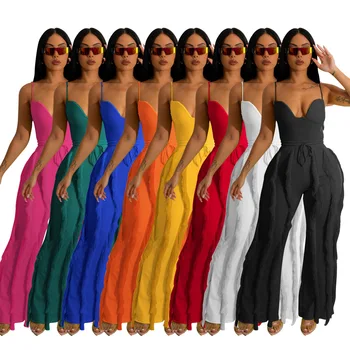 Echoine Sling Боди, расклешенные брюки с кисточками, комплект из двух предметов, Однотонный облегающий сексуальный комплект в тон, женская одежда, уличная одежда