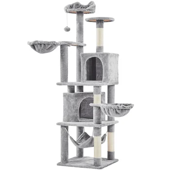 H Многоуровневых башен-кошачьих деревьев с двойной квартирой для кошек и котят, светло-серая