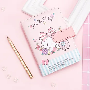 Kawaii Sanrio аниме сериал Hello Kitty A6 Кожаная записная книжка для рук, блокнот для записей, карманная книжка с героями мультфильмов для девочек, подарок для маленьких мальчиков и девочек