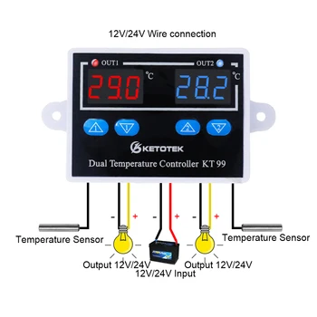 KT99 Двойной термостат для инкубатора 10A Цифровой термостат с прямым выходом, регулятор температуры, переключатель управления нагревом и охлаждением