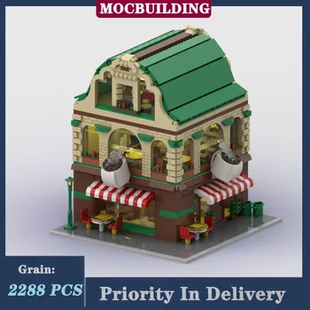 MOC City Street View Архитектура Модульная Сборка модельного блока кофейни Продовольственный магазин Городская коллекция игрушек И подарков