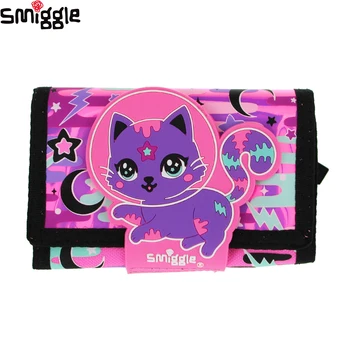 Австралия, Оригинальный детский кошелек Smiggle Для девочек, розово-красная сумка для карточек Space Cat, трехслойный клатч, кавайный кошелек для монет