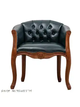 Американский диван-кресло из потертого массива дерева в стиле ретро Обеденный стол и стул из европейской кофейни Простая кожа
