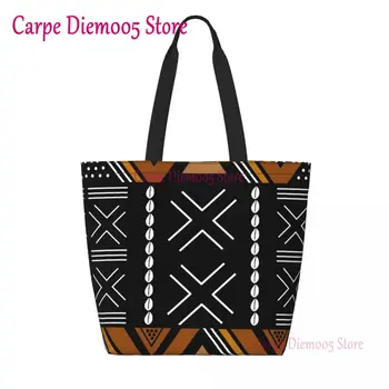 Африканская грязевая ткань, Боголанский дизайн, сумка для покупок, холщовая сумка-тоут, прочная Племенная геометрическая художественная сумка для покупок