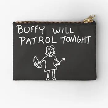 Баффи будет патрулировать сегодня вечером Белые чехлы на молнии из натуральной кожи, ключи для монет, Мужская косметичка, Чистый карман, Нижнее белье, Носки, трусики для хранения, Женские