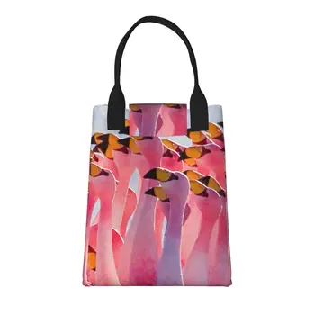 Большая модная сумка для покупок Flamingos Partying с ручками, многоразовая хозяйственная сумка из прочной винтажной хлопчатобумажной ткани