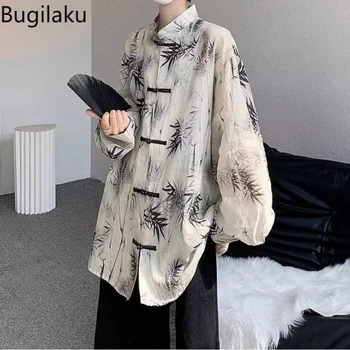 Бугилаку, новая китайская тонкая рубашка с солнцезащитным принтом на пуговицах и длинным рукавом, мужская повседневная рубашка в стиле ретро в китайском стиле, пальто