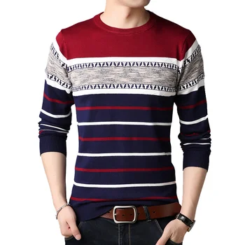 Винтажный свитер Для мужчин, осень-зима, теплый пуловер с длинным рукавом и круглым вырезом, Тонкие свитера, Полосатый мужской трикотаж, свитера