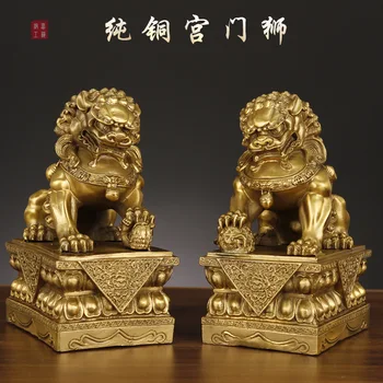 Высота 26 см, пара бронзовых статуй китайского льва Foo Dog, фигурная скульптура