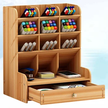 Деревянный ящик для хранения ручек Большой емкости Креативный Простой Многозадачный держатель для ручек Офисные Органайзеры для хранения полок