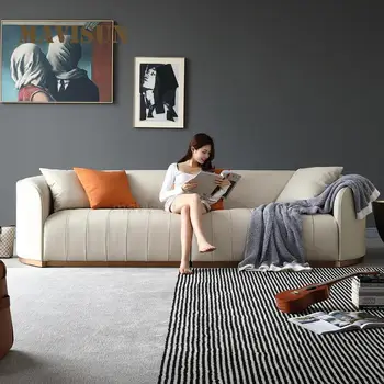 Диван из натуральной кожи итальянского дизайна, большая квартира, вилла, гостиная, светлая, Роскошный длинный диван-кровать высокого класса, мебель для дома