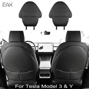 Для Tesla Model 3, модель Y, кожаная защита спинки сиденья, коврики для ног на заднем сиденье для детей, дополнительный карман-органайзер, защитный коврик от царапин