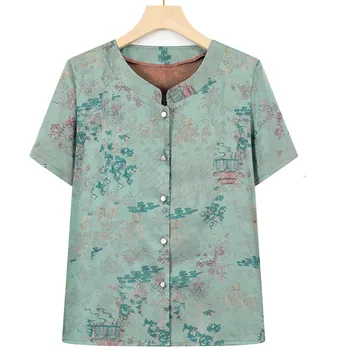 Женская блузка с коротким рукавом, рубашки для пожилых людей, блузка для бабушки, женская рубашка среднего возраста, 5XL, Новинка, весна, лето