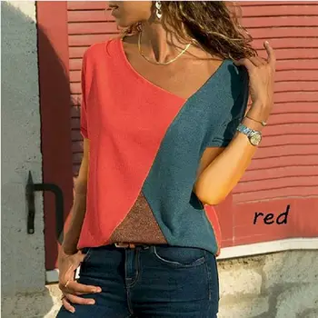 Женская футболка с круглым вырезом и контрастными цветами, повседневная и универсальная женская одежда, летний модный топ 2023 года