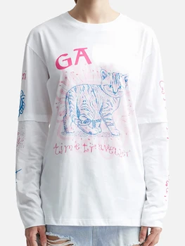Женская футболка с мультяшным буквенным принтом, круглый вырез, длинный рукав, женские модные футболки, топы