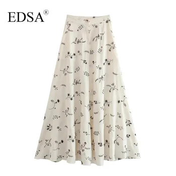 Женская элегантная вышитая юбка миди трапециевидной формы с высокой талией EDSA для женщин, праздничные длинные юбки, уличная одежда
