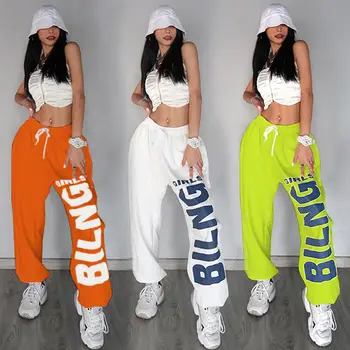 Женские брюки с буквенным принтом в американском ретро стиле 2023, новый спортивный тренд в стиле хип-хоп, повседневные брюки для танцевального джазового исполнения, свободные брюки