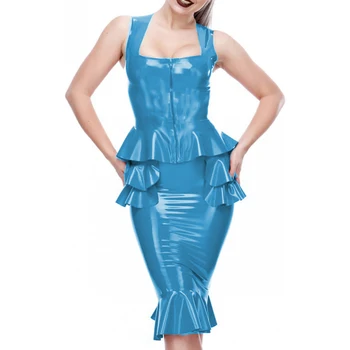 Женские комплекты платьев Outifit из двух частей, сексуальный укороченный топ без рукавов на молнии спереди и мини-юбка-футляр, сексуальный клубный повседневный уличный 7XL