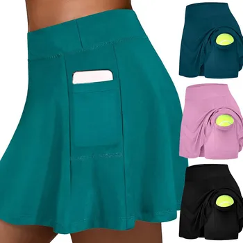 Женские теннисные юбки для фитнеса 2 в 1, спортивные юбки для бега трусцой, плиссированная юбка для гольфа, спортивная одежда для тренировок с карманами, эластичная юбка для женщин