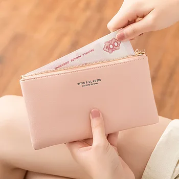 Женский кошелек, классический ультратонкий Корейский однотонный кошелек, Новый простой модный кошелек Большой емкости, Мягкая кожаная сумка для телефона