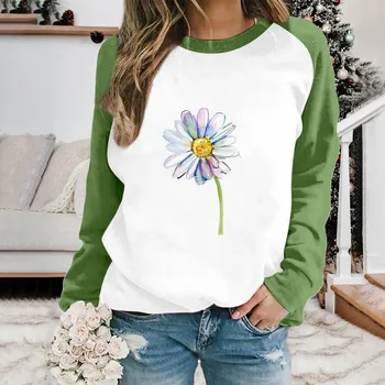 Женский осенне-зимний пуловер с принтом, женская спортивная рубашка с длинными рукавами, повседневный свободный топ с круглым вырезом, Женский свитер