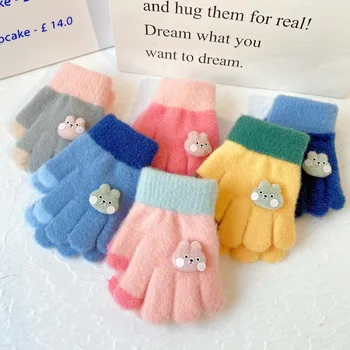 Зимние новые теплые перчатки из милой мягкой трикотажной пряжи с героями мультфильмов для маленьких девочек, детские милые перчатки с пятью пальцами, детские модные перчатки