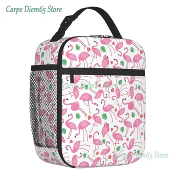 Изготовленная на заказ Милая сумка для ланча с бесшовным рисунком в виде фламинго, Женский Кулер, Термоизолированный Ланч-бокс для детской школы