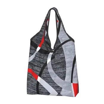 Изготовленная на заказ современная абстрактная сумка для покупок с серо-красными завитками, женская портативная сумка для покупок с геометрическим рисунком большой емкости, сумки для покупок