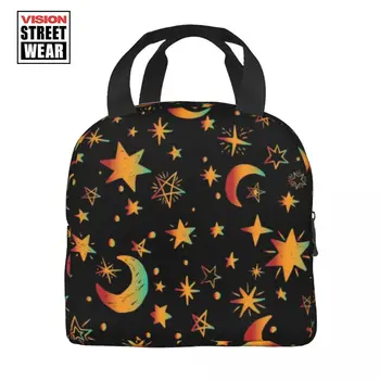 Изготовленная на заказ сумка для ланча с небесной Луной и звездами, женский кулер, термоизолированные коробки для ланча для учащихся школы