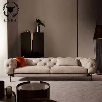 Итальянский диван из матовой кожи, легкий роскошный стиль, высококлассный современный минималистичный трехместный диван для виллы