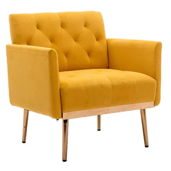 Квадратный бархатный стул с подлокотниками и спинкой Современный и чистый стиль дизайна Односпальный диван с золотой металлической ножкой для спальни Кафе