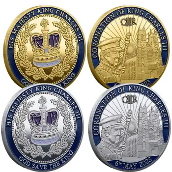 Король Англии Карл III Позолоченный набор памятных монет UK Royal Challenge Монеты Брелок Сувенир Ремесленный подарок для него