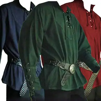 Красивые мужчины Средневекового Ренессанса, Рубашка с длинным рукавом, Бандаж, Повседневные топы, Рубашка Рыцаря-домовладельца на Хэллоуин, Винтажный костюм для косплея.