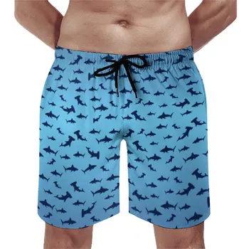 Летние пляжные шорты с художественным принтом Shark Спортивная одежда с изображением акул-молотов, пляжные шорты с изображением акул-молотов, забавные быстросохнущие плавки большого размера