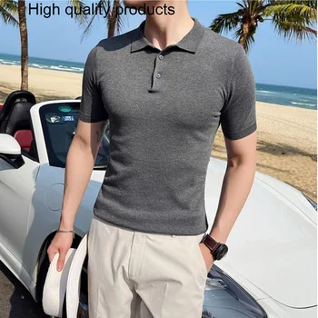 Лето 2024, Новый стиль, высококачественная мужская рубашка-поло с буквенным принтом, Хлопчатобумажные повседневные лацканы с короткими рукавами для мужчин