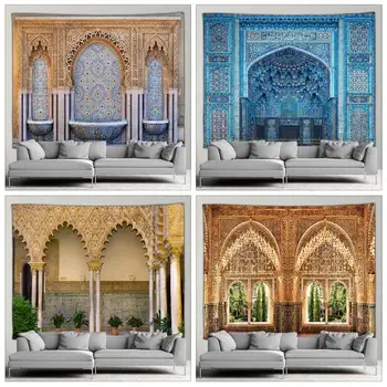 Марокканский архитектурный гобелен в стиле ретро с исламским геометрическим рисунком, настенная роспись в богемном стиле для гостиной, спальни, домашнего декора стен