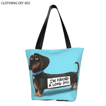 Милая сумка для покупок с собакой-таксой, многоразовая сумка для покупок с сосисками, Барсук, бакалея, холщовая сумка для покупок через плечо