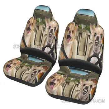 Милые чехлы для автомобильных сидений для собак Чихуахуа, Протектор чехла для передних сидений, Универсальные Пылеустойчивые Удобные Нескользящие Автомобильные Аксессуары