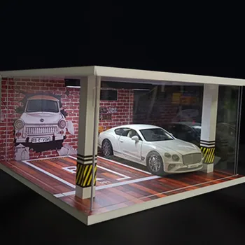 Модель парковки 1: 24, трехмерное моделирование, двойная витрина для гаража, модель автомобиля, коробка для хранения, лампа
