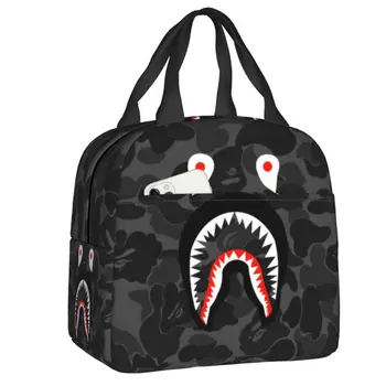 Модная камуфляжная сумка для ланча Shark Camo с теплоизоляцией, женская портативная сумка для ланча на открытом воздухе, коробка для еды Bento Box