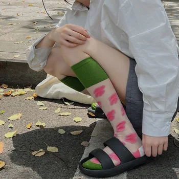 Модные Ретро Новые женские носки в рубчик ярких цветов, японская Маленькая Ветряная мельница, милые, сладкие шелковые носки до икр из ста стекол.